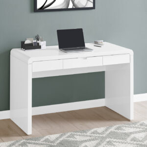 Computer Desk, Home Office, Laptop, Storage Drawers, 48"L, Work, Glossy White Laminate, Contemporary, Modern