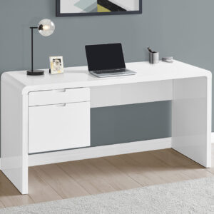 Computer Desk, Home Office, Laptop, Left, Right Set-up, Storage Drawers, 60"L, Work, Glossy White Laminate, Contemporary, Modern