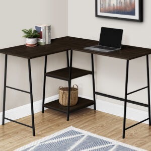 Computer Desk, Home Office, Corner, Storage Shelves, 48"L, L Shape, Work, Laptop, Brown Laminate, Black Metal, Contemporary, Modern