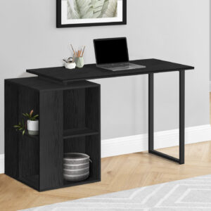 Computer Desk, Home Office, Left, Right Set-up, Storage Shelves, 55"L, Work, Laptop, Black Laminate, Black Metal, Contemporary, Modern
