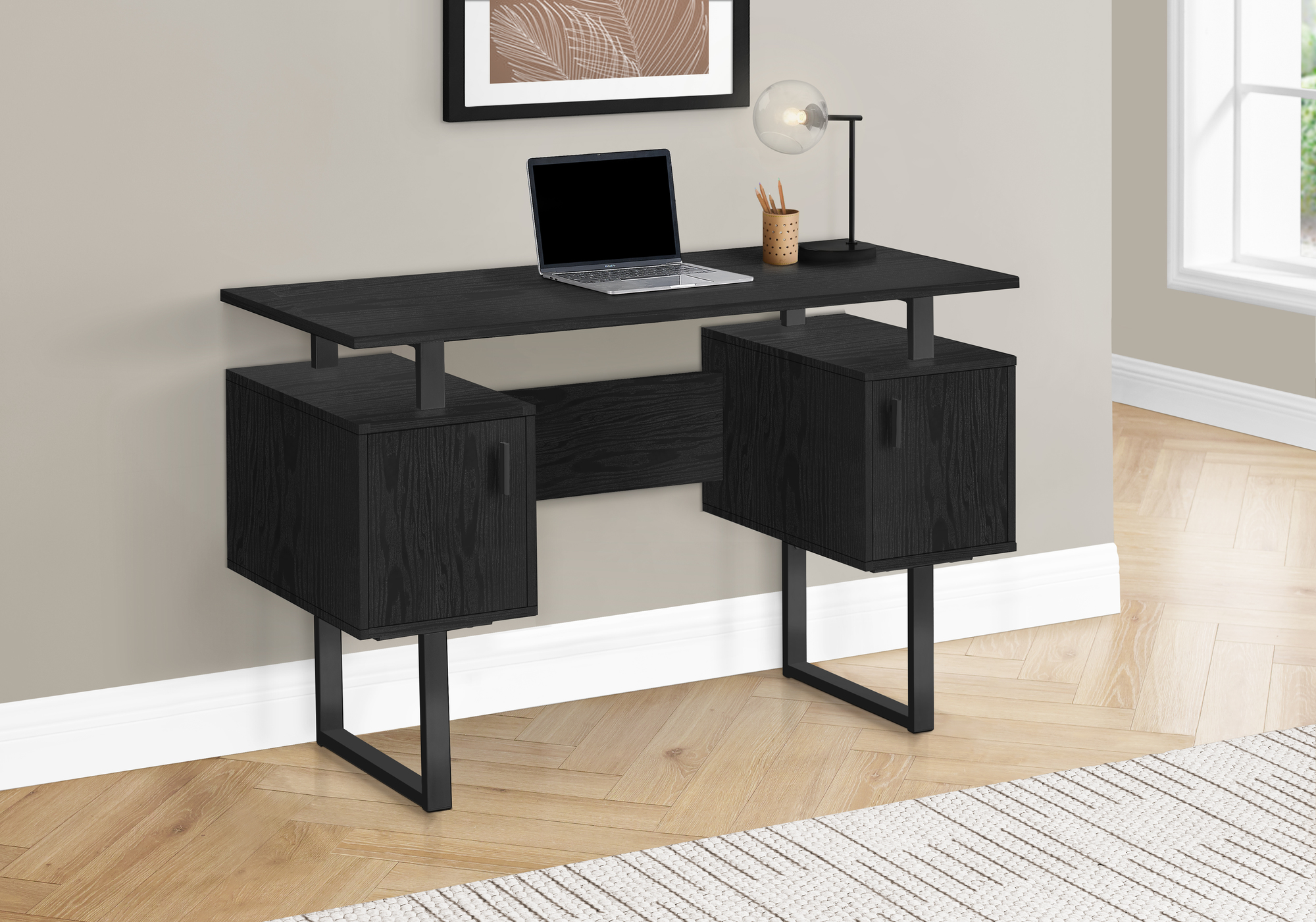 Computer Desk, Home Office, Laptop, Storage, 48″L, Work, Black Laminate, Black Metal, Contemporary, Modern