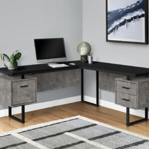 Computer Desk, Home Office, Corner, Left, Right Set-up, Storage Drawers, 70"L, L Shape, Work, Laptop, Grey And Black Laminate, Black Metal, Contemporary, Modern
