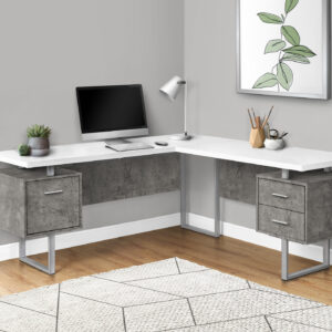 Computer Desk, Home Office, Corner, Left, Right Set-up, Storage Drawers, 70"L, L Shape, Work, Laptop, Grey And White Laminate, White Metal, Contemporary, Modern