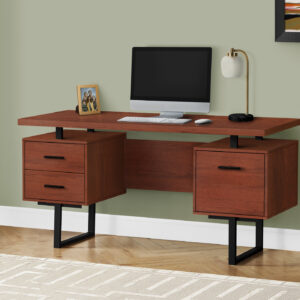 Computer Desk, Home Office, Laptop, Left, Right Set-up, Storage Drawers, 60"L, Work, Brown Laminate, Black Metal, Contemporary, Modern