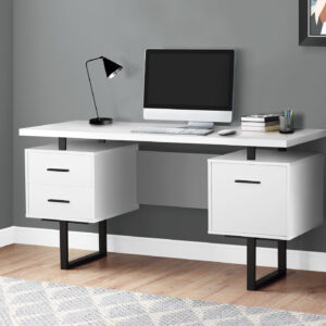 Computer Desk, Home Office, Laptop, Left, Right Set-up, Storage Drawers, 60"L, Work, White Laminate, Black Metal, Contemporary, Modern