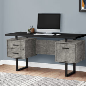 Computer Desk, Home Office, Laptop, Left, Right Set-up, Storage Drawers, 60"L, Work, Black And Grey Concrete Laminate, Black Metal, Contemporary, Modern