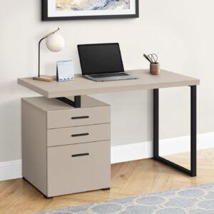 Computer Desk, Home Office, Laptop, Left, Right Set-up, Storage Drawers, 48"L, Work, Beige Laminate, Black Metal, Contemporary, Modern