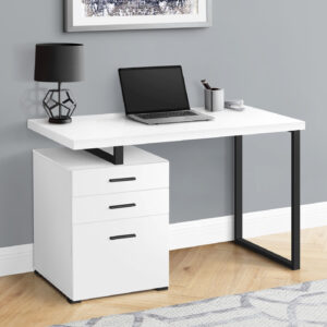 Computer Desk, Home Office, Laptop, Left, Right Set-up, Storage Drawers, 48"L, Work, White Laminate, Black Metal, Contemporary, Modern