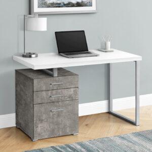 Computer Desk, Home Office, Laptop, Left, Right Set-up, Storage Drawers, 48"L, Work, White And Concrete Laminate, White Metal, Contemporary, Modern