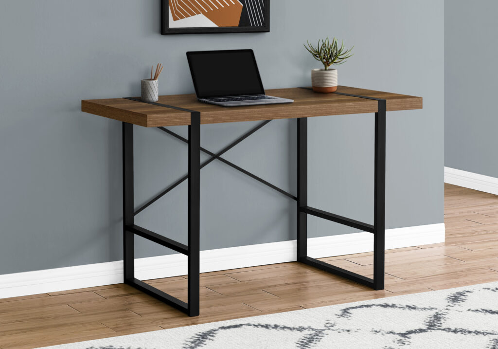 Computer Desk, Home Office, Laptop, 48″L, Work, Walnut Laminate, Black Metal, Contemporary, Modern