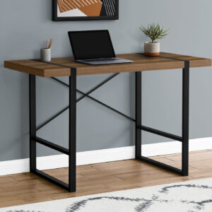 Computer Desk, Home Office, Laptop, 48"L, Work, Walnut Laminate, Black Metal, Contemporary, Modern