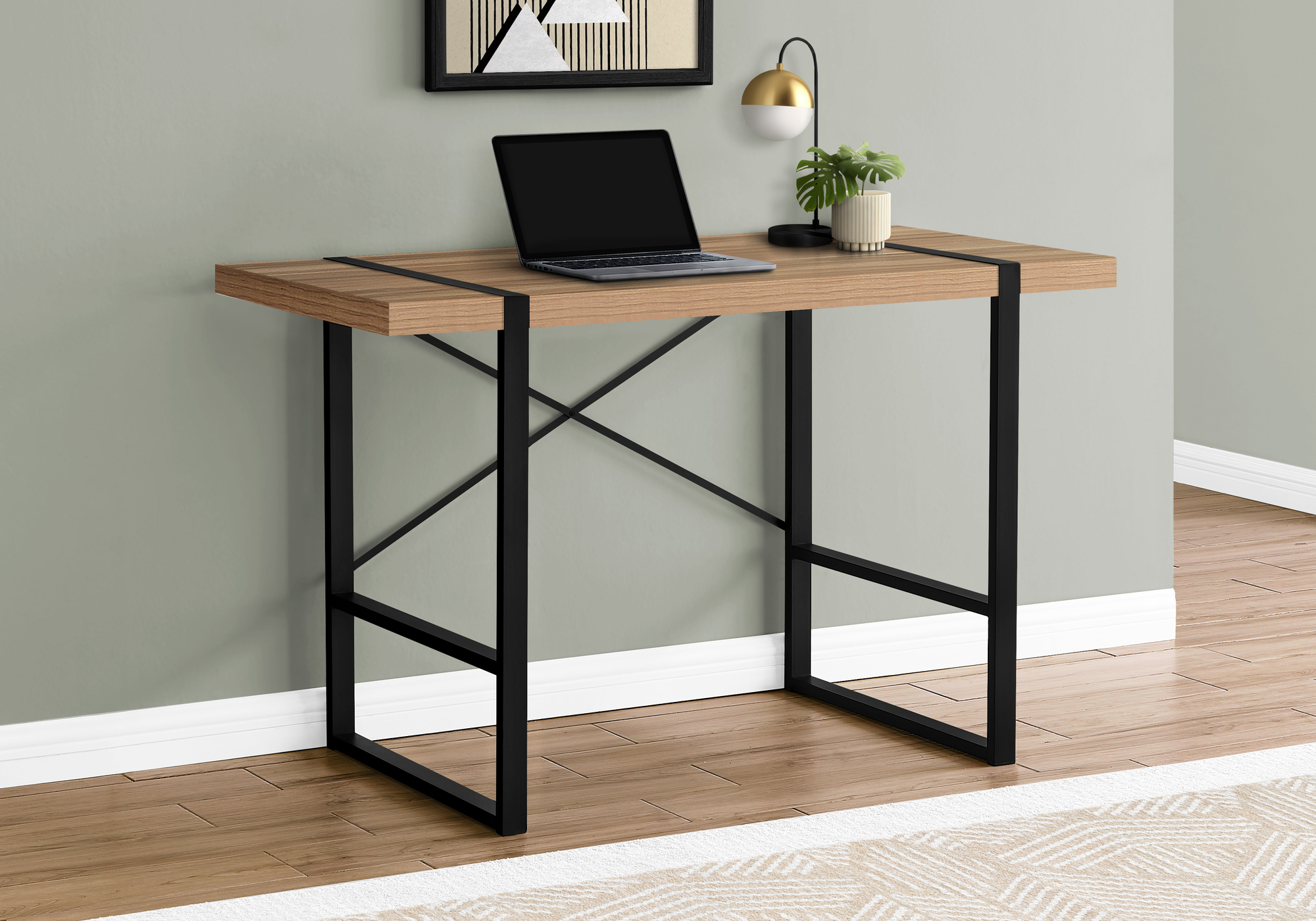 Computer Desk, Home Office, Laptop, 48″L, Work, Brown Laminate, Black Metal, Contemporary, Modern