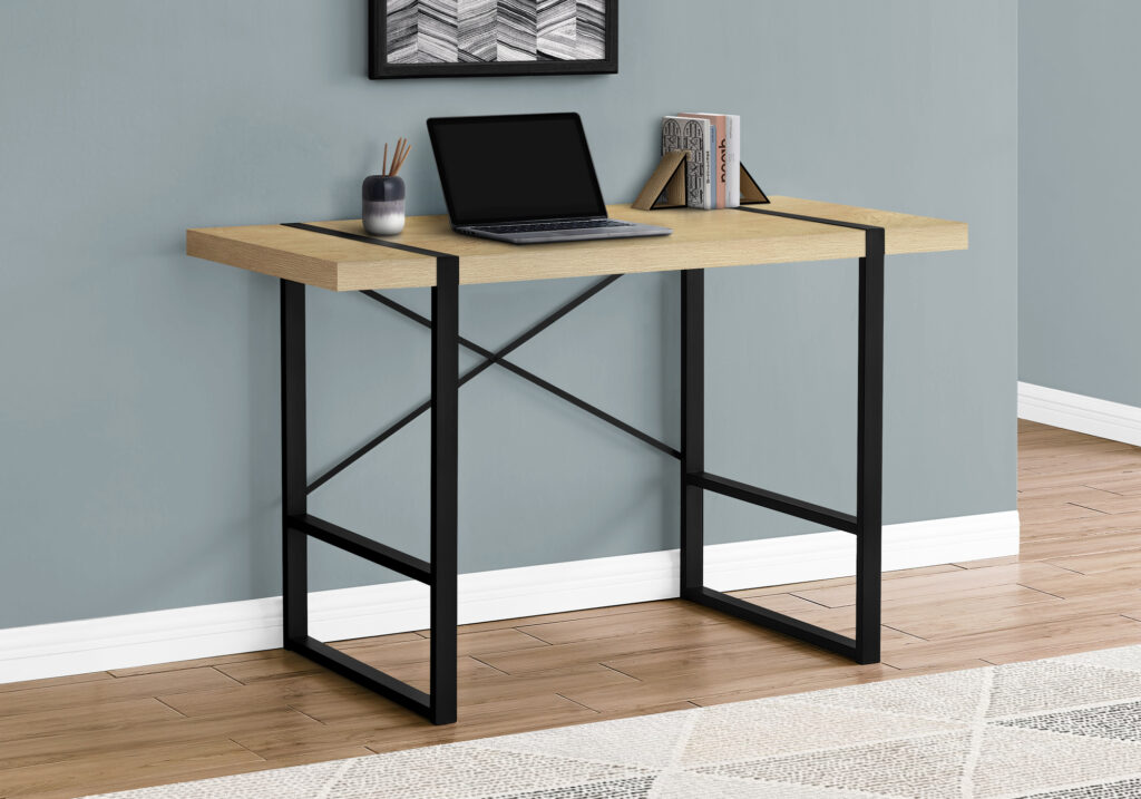 Computer Desk, Home Office, Laptop, 48″L, Work, Natural Laminate, Black Metal, Contemporary, Modern
