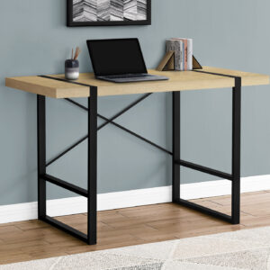 Computer Desk, Home Office, Laptop, 48"L, Work, Natural Laminate, Black Metal, Contemporary, Modern