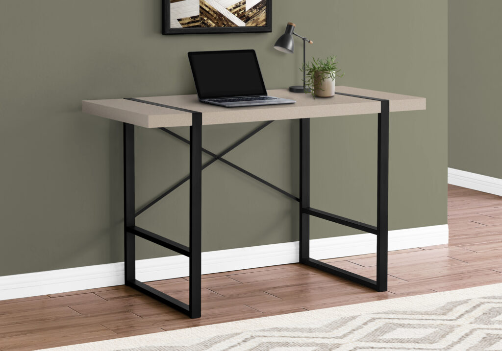 Computer Desk, Home Office, Laptop, 48″L, Work, Beige Laminate, Black Metal, Contemporary, Modern