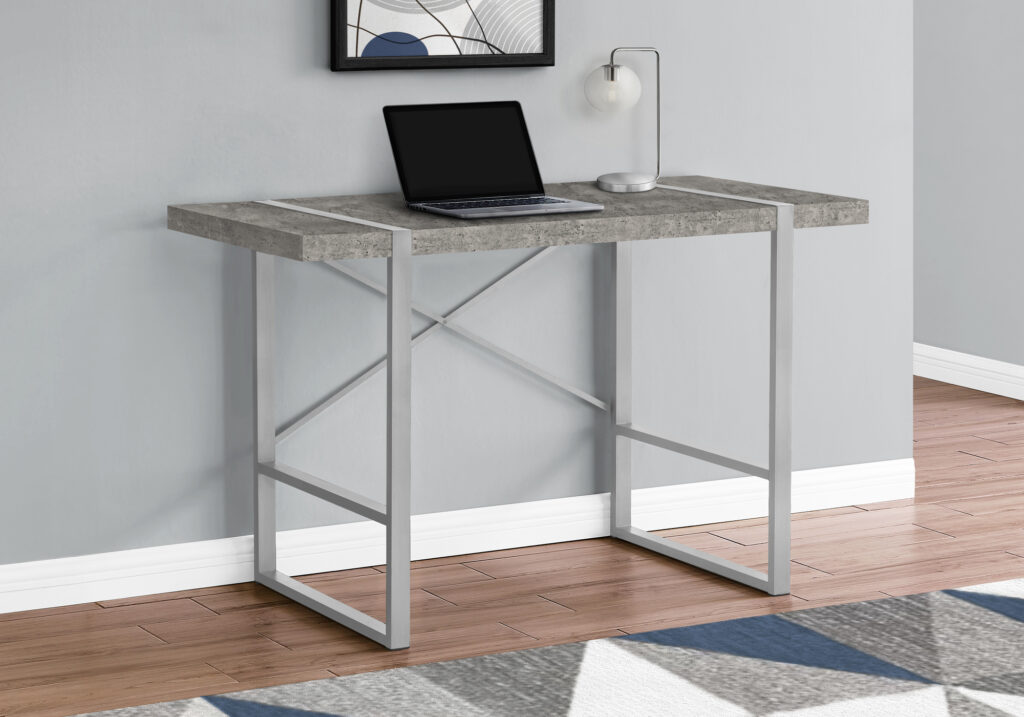 Computer Desk, Home Office, Laptop, 48″L, Work, Grey Concrete Laminate, Grey Metal, Contemporary, Modern