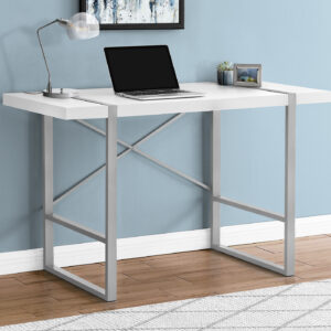 Computer Desk, Home Office, Laptop, 48"L, Work, White Laminate, Grey Metal, Contemporary, Modern
