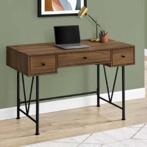Computer Desk, Home Office, Laptop, Storage Drawers, 48"L, Work, Walnut Laminate, Black Metal, Transitional