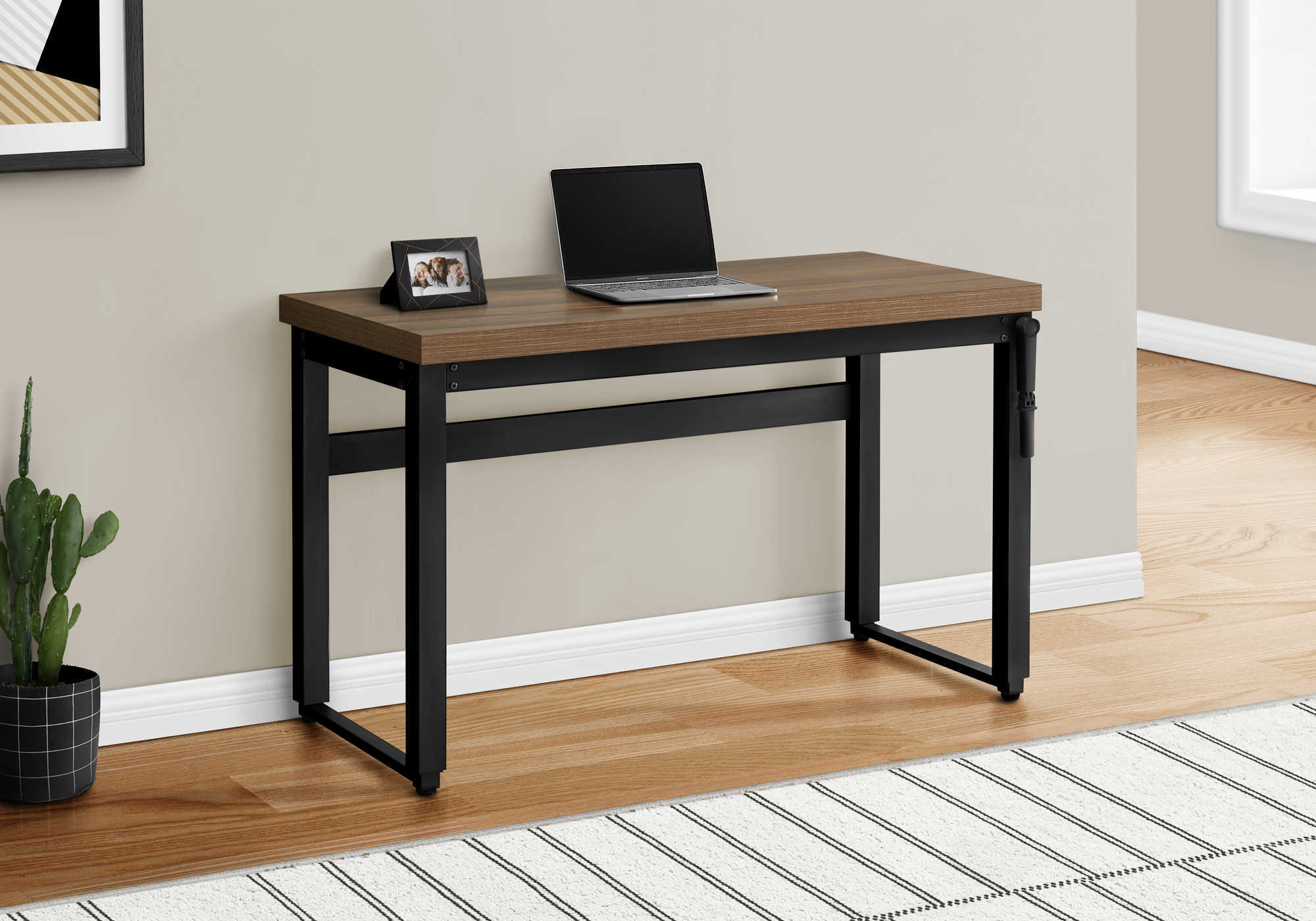 Computer Desk, Home Office, Standing, Adjustable, 48″L, Work, Laptop, Walnut Laminate, Black Metal, Contemporary, Modern