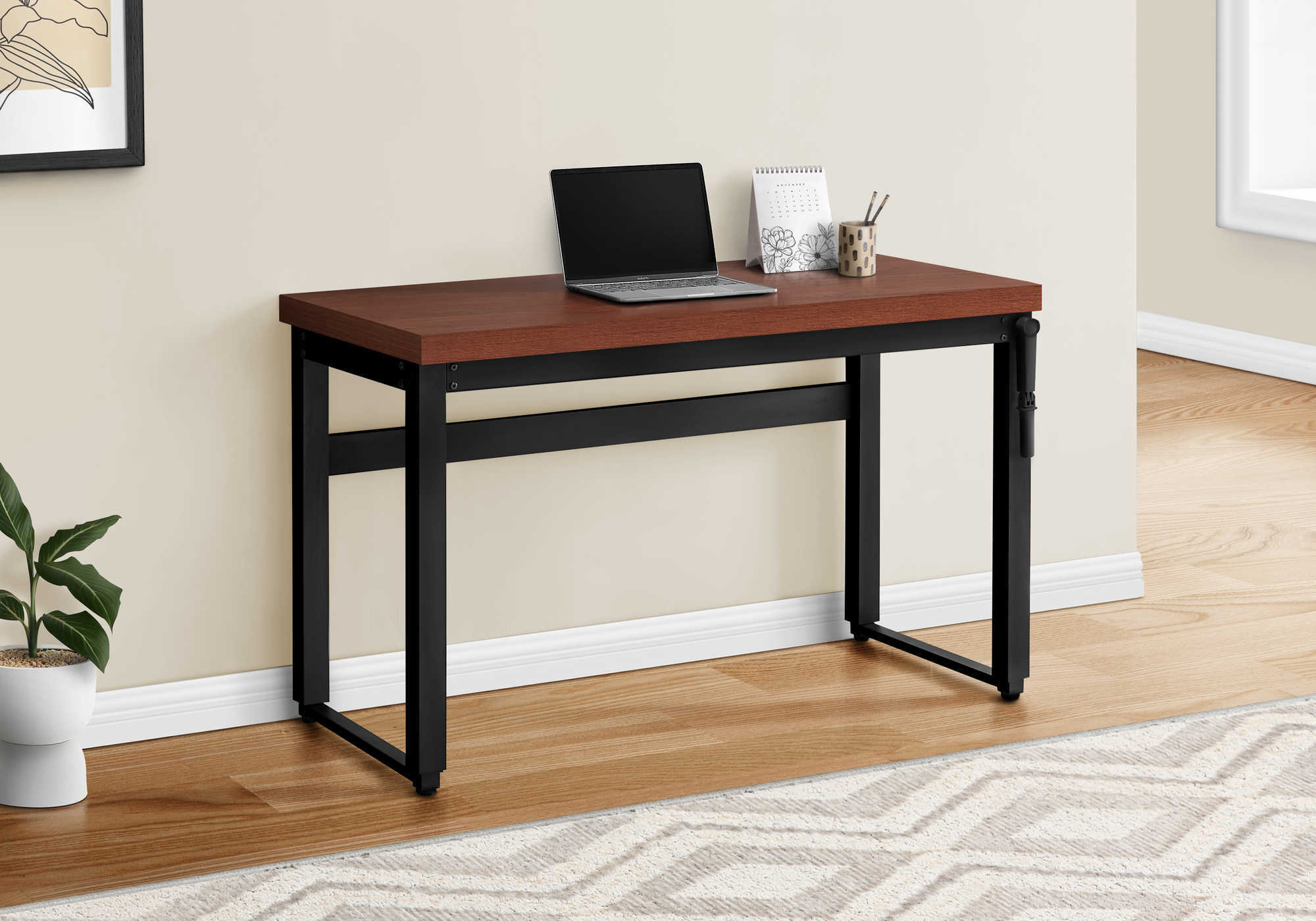 Computer Desk, Home Office, Standing, Adjustable, 48″L, Work, Laptop, Brown Laminate, Black Metal, Contemporary, Modern