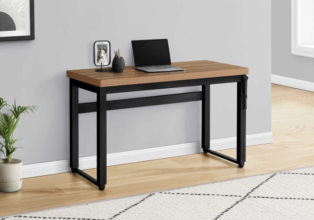 Computer Desk, Home Office, Standing, Adjustable, 48″L, Work, Laptop, Brown Laminate, Black Metal, Contemporary, Modern
