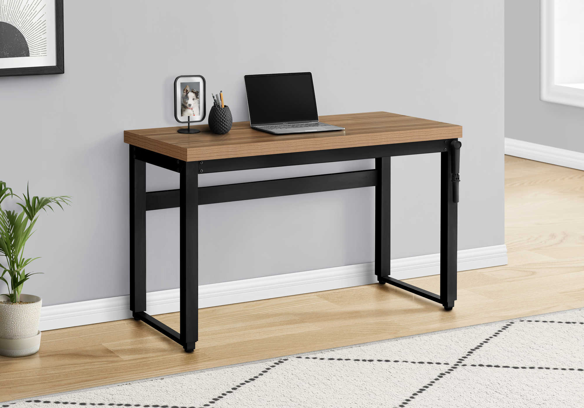 Computer Desk, Home Office, Standing, Adjustable, 48″L, Work, Laptop, Brown Laminate, Black Metal, Contemporary, Modern