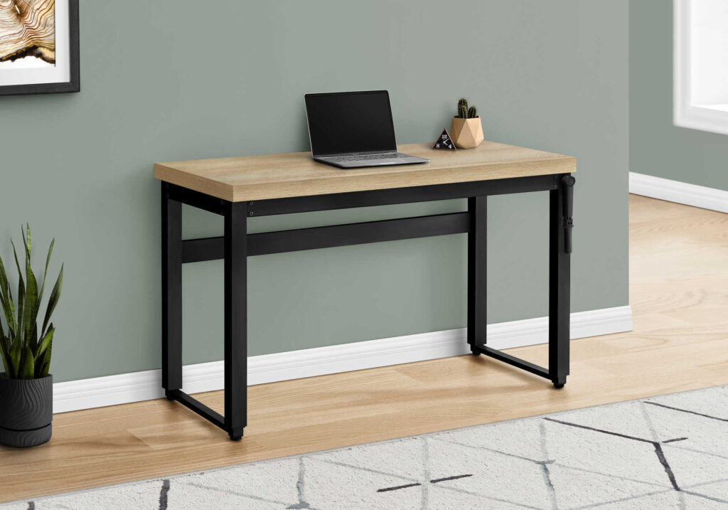 Computer Desk, Home Office, Standing, Adjustable, 48″L, Work, Laptop, Natural Laminate, Black Metal, Contemporary, Modern