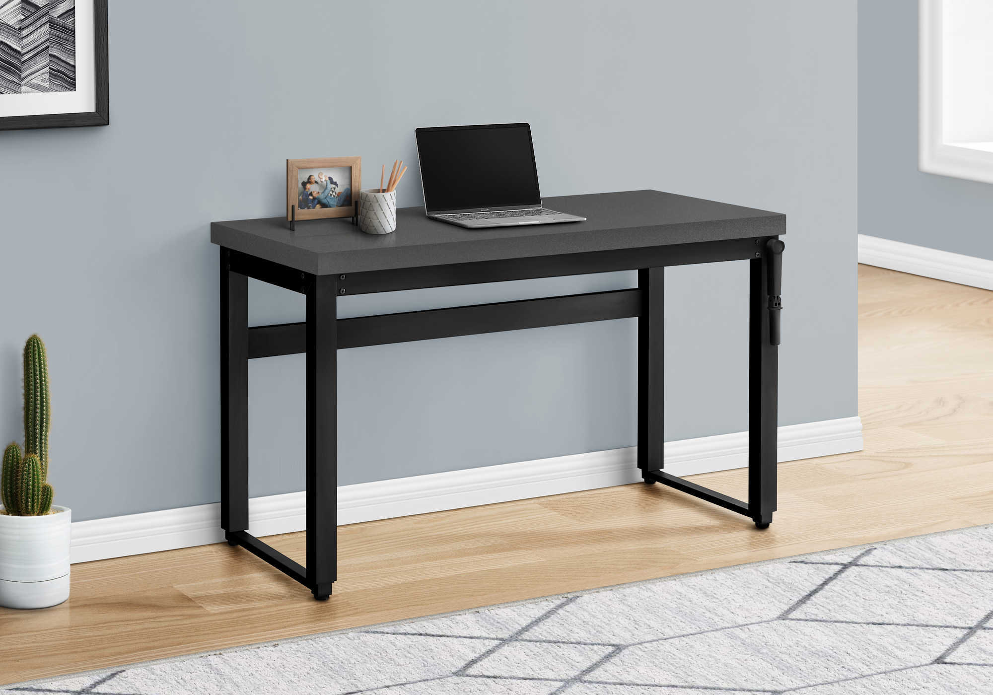 Computer Desk, Home Office, Standing, Adjustable, 48″L, Work, Laptop, Grey Laminate, Black Metal, Contemporary, Modern