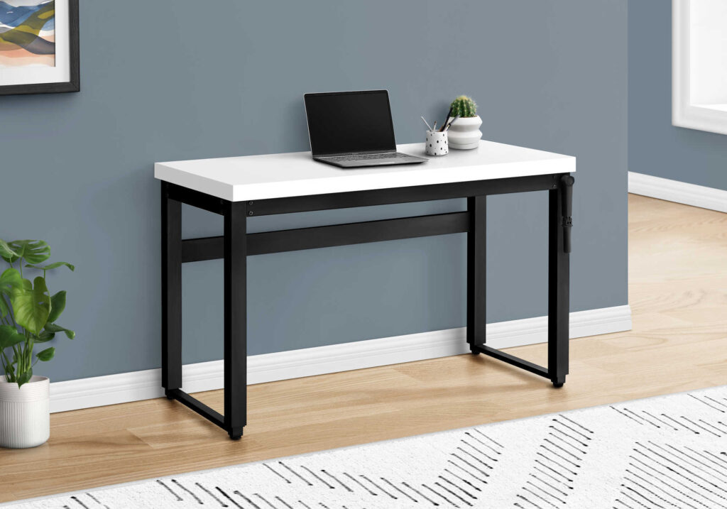 Computer Desk, Home Office, Standing, Adjustable, 48″L, Work, Laptop, White Laminate, Black Metal, Contemporary, Modern