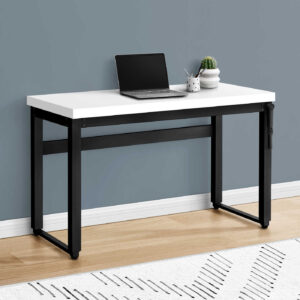 Computer Desk, Home Office, Standing, Adjustable, 48"L, Work, Laptop, White Laminate, Black Metal, Contemporary, Modern