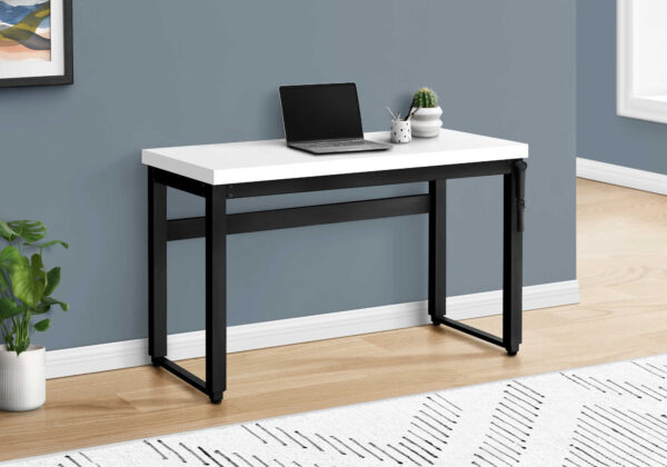 Computer Desk, Home Office, Standing, Adjustable, 48″L, Work, Laptop, White Laminate, Black Metal, Contemporary, Modern
