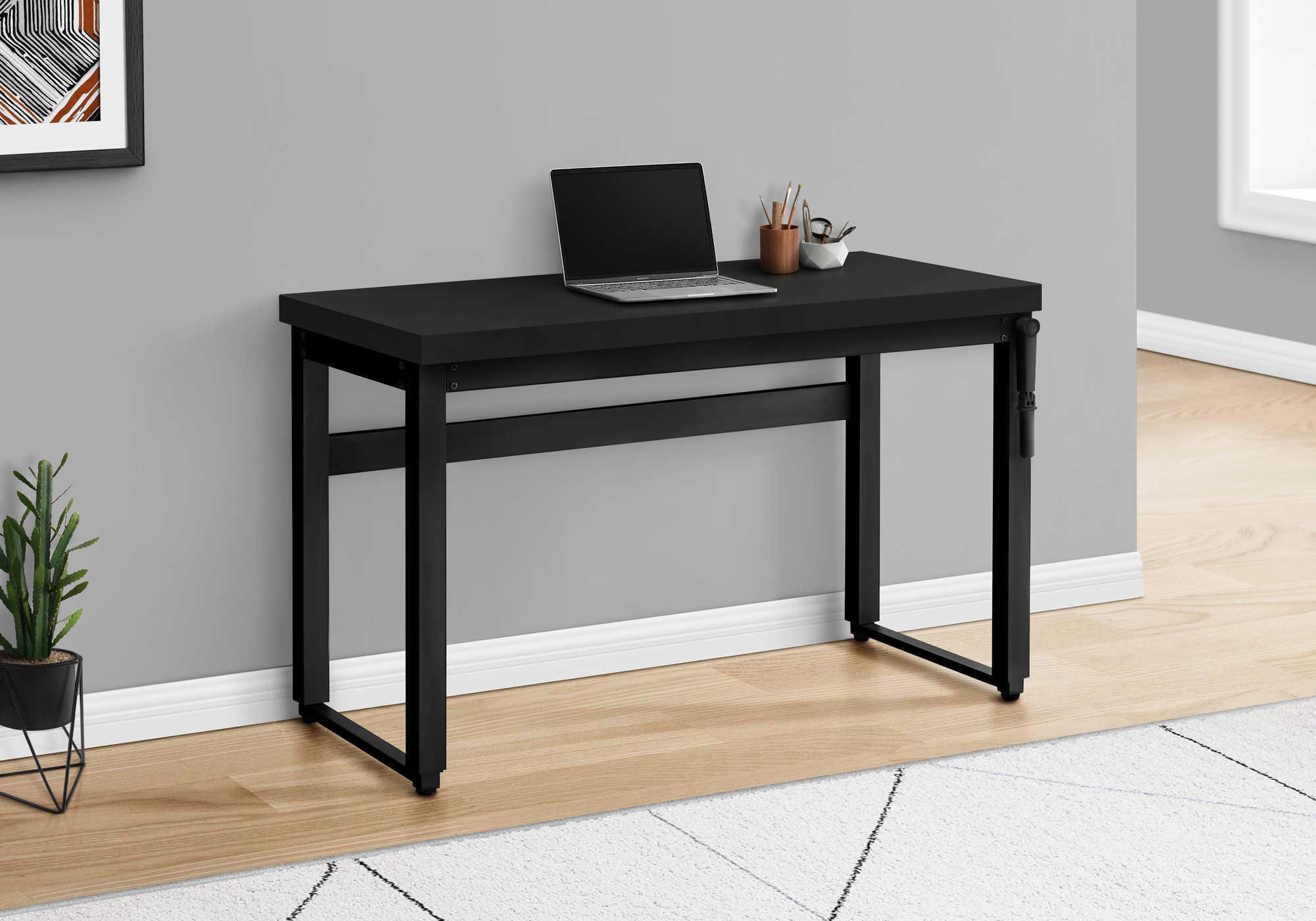 Computer Desk, Home Office, Standing, Adjustable, 48″L, Work, Laptop, Black Laminate, Black Metal, Contemporary, Modern