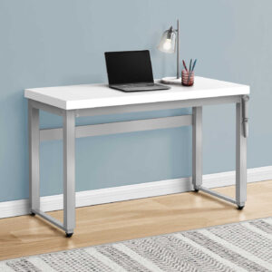 Computer Desk, Home Office, Standing, Adjustable, 48"L, Work, Laptop, White Laminate, Grey Metal, Contemporary, Modern