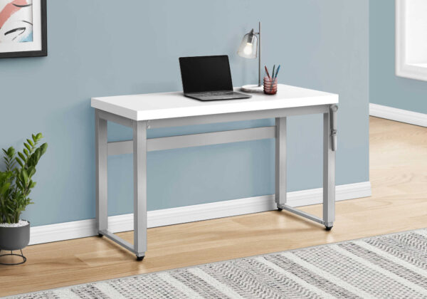Computer Desk, Home Office, Standing, Adjustable, 48″L, Work, Laptop, White Laminate, Grey Metal, Contemporary, Modern