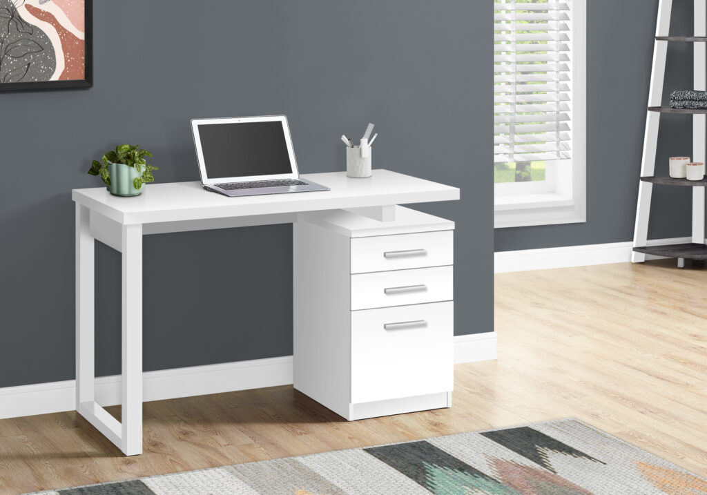 Computer Desk, Home Office, Laptop, Left, Right Set-up, Storage Drawers, 48″L, Work, White Laminate, Contemporary, Modern
