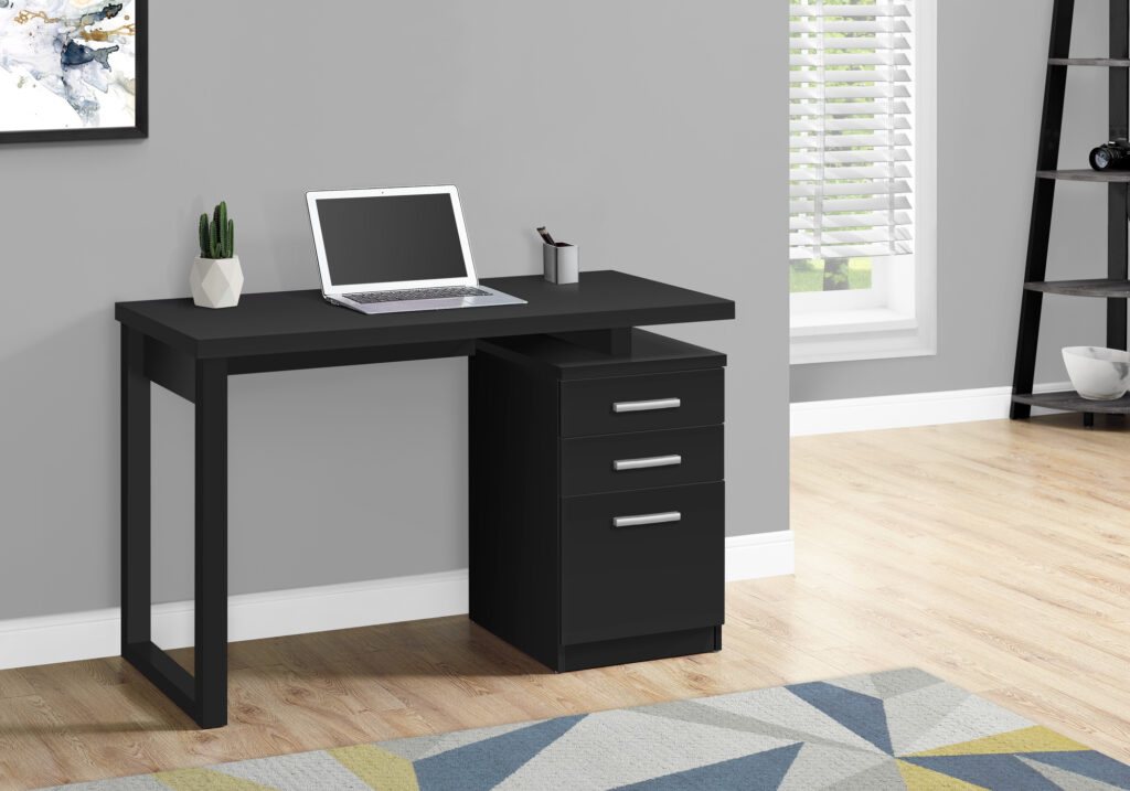 Computer Desk, Home Office, Laptop, Left, Right Set-up, Storage Drawers, 48″L, Work, Black Laminate, Contemporary, Modern
