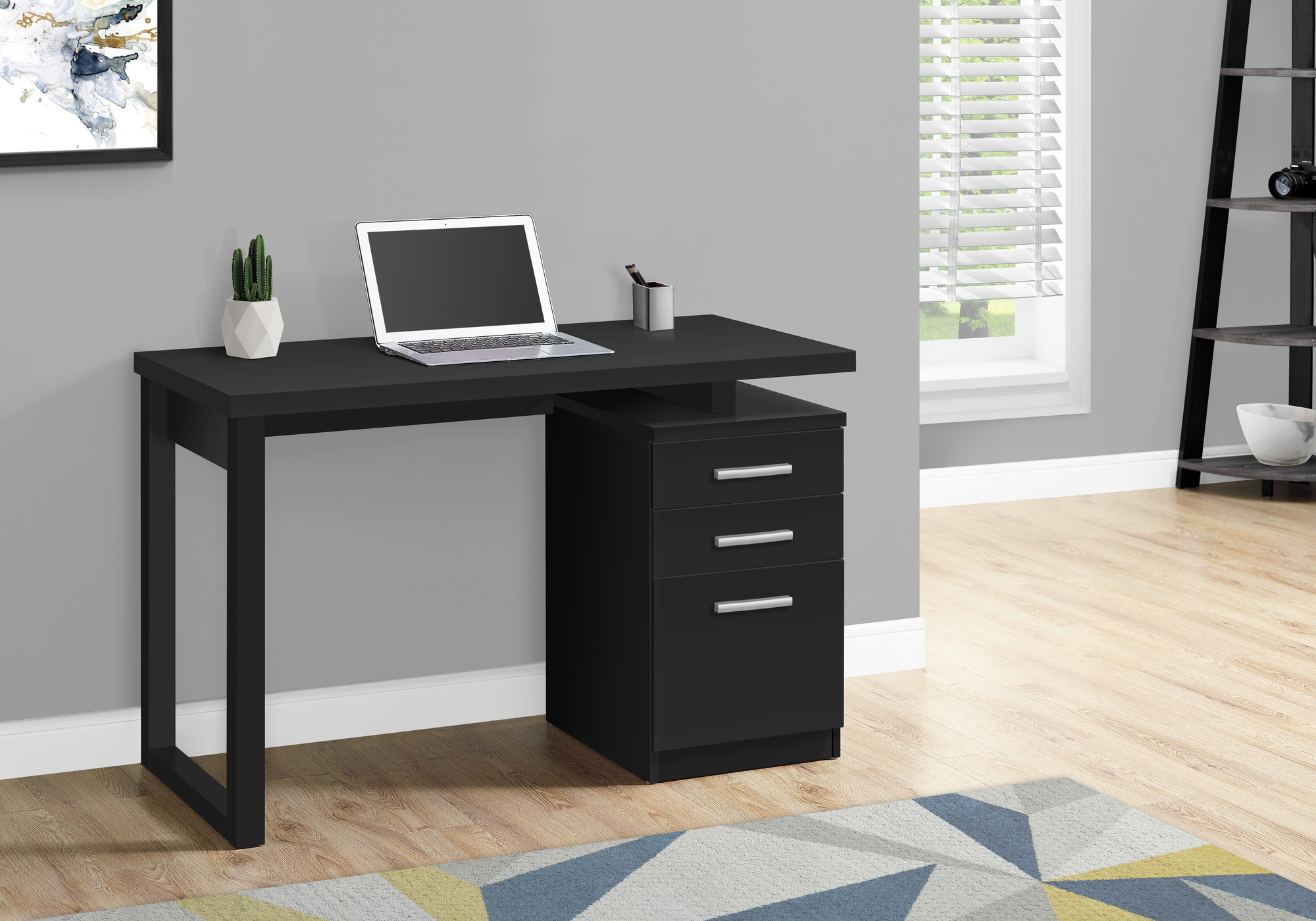 Computer Desk, Home Office, Laptop, Left, Right Set-up, Storage Drawers, 48″L, Work, Black Laminate, Contemporary, Modern