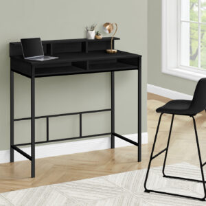 Computer Desk, Home Office, Standing, Storage Shelves, 48"L, Work, Laptop, Black Laminate, Black Metal, Contemporary, Modern
