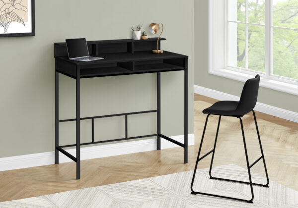 Computer Desk, Home Office, Standing, Storage Shelves, 48″L, Work, Laptop, Black Laminate, Black Metal, Contemporary, Modern