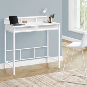 Computer Desk, Home Office, Standing, Storage Shelves, 48"L, Work, Laptop, White Laminate, White Metal, Contemporary, Modern