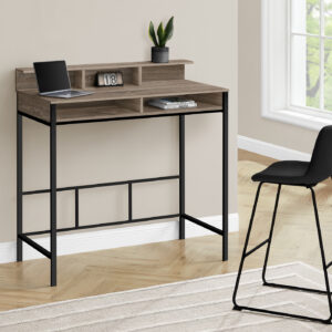 Computer Desk, Home Office, Standing, Storage Shelves, 48"L, Work, Laptop, Brown Laminate, Black Metal, Contemporary, Modern
