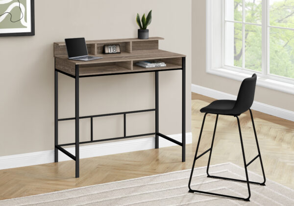 Computer Desk, Home Office, Standing, Storage Shelves, 48″L, Work, Laptop, Brown Laminate, Black Metal, Contemporary, Modern