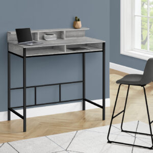 Computer Desk, Home Office, Standing, Storage Shelves, 48"L, Work, Laptop, Grey Laminate, Black Metal, Contemporary, Modern