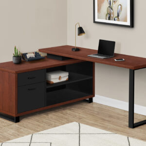 Computer Desk, Home Office, Corner, Storage Drawers, 72"L, L Shape, Work, Laptop, Brown Laminate, Black Metal, Contemporary, Modern