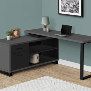 Computer Desk, Home Office, Corner, Storage Drawers, 72"L, L Shape, Work, Laptop, Grey Laminate, Black Metal, Contemporary, Modern
