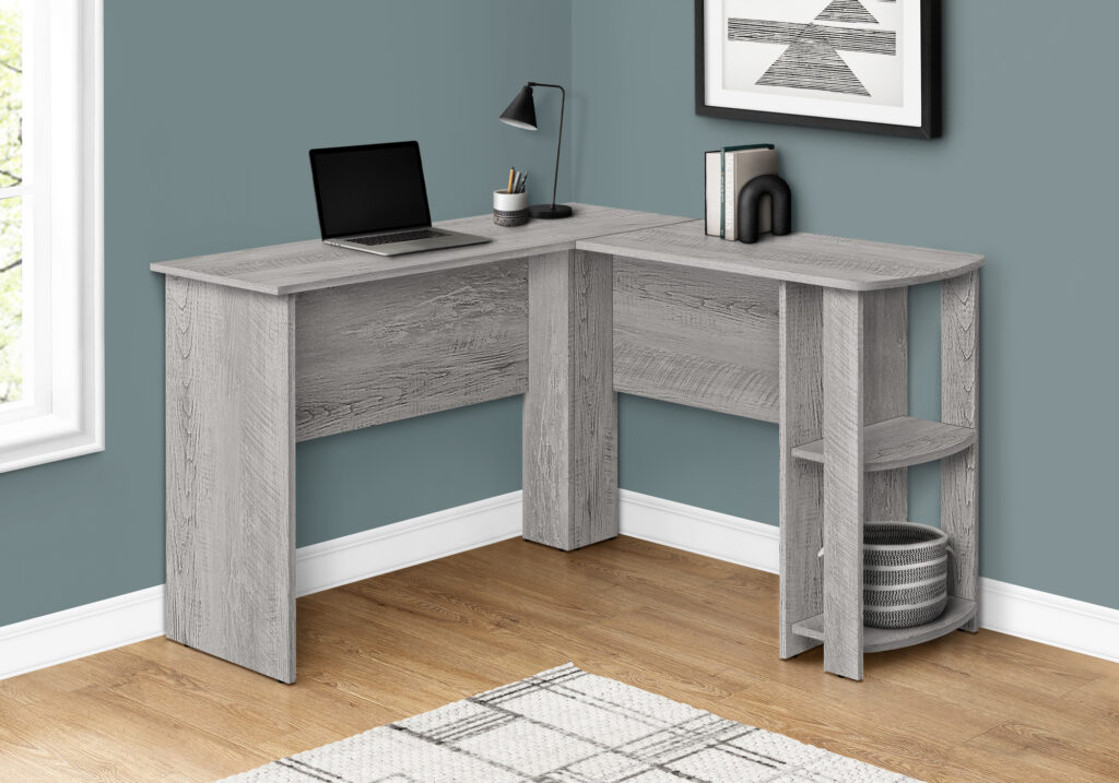 Computer Desk, Home Office, Corner, Storage Shelves, 48″L, L Shape, Work, Laptop, Grey Laminate, Contemporary, Modern