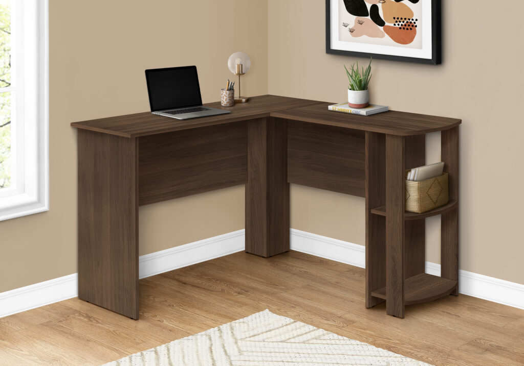 Computer Desk, Home Office, Corner, Storage Shelves, 48″L, L Shape, Work, Laptop, Brown Laminate, Contemporary, Modern