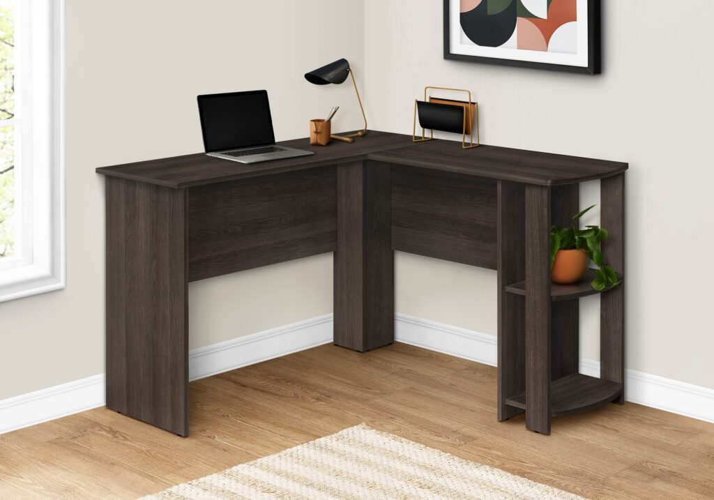 Computer Desk, Home Office, Corner, Storage Shelves, 48″L, L Shape, Work, Laptop, Brown Laminate, Contemporary, Modern