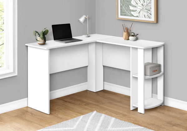 Computer Desk, Home Office, Corner, Storage Shelves, 48″L, L Shape, Work, Laptop, White Laminate, Contemporary, Modern