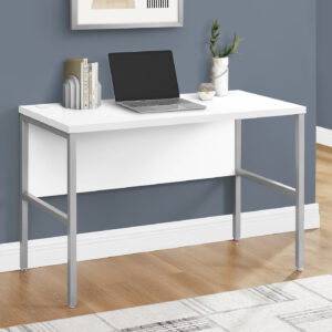 Computer Desk, 48"L, Work, Home Office, Commercial Grade, White Laminate, Silver Metal, Contemporary